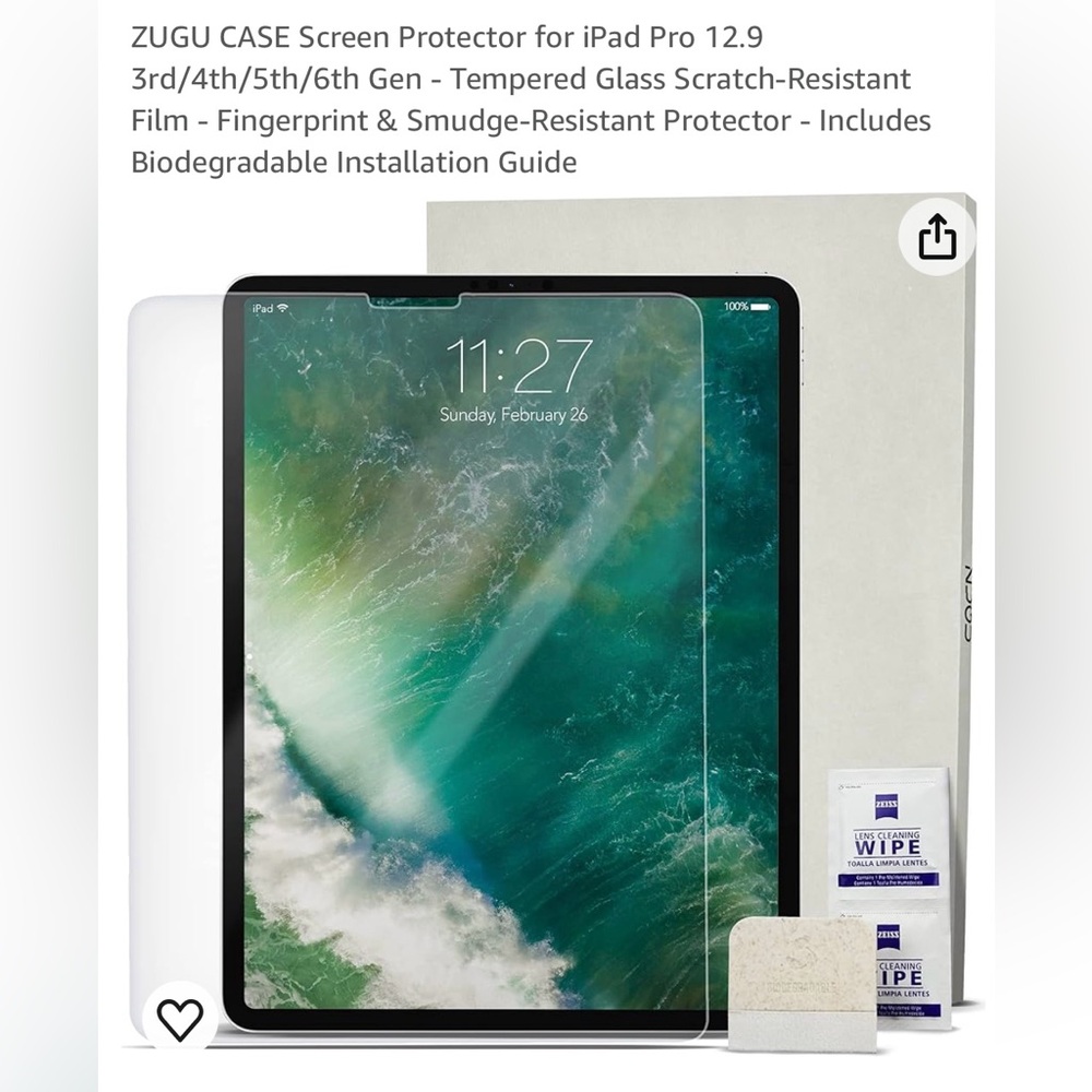 ZUGU IPad 12.9 tempered glass screen protector, made for iPad Pro New/IN BOX